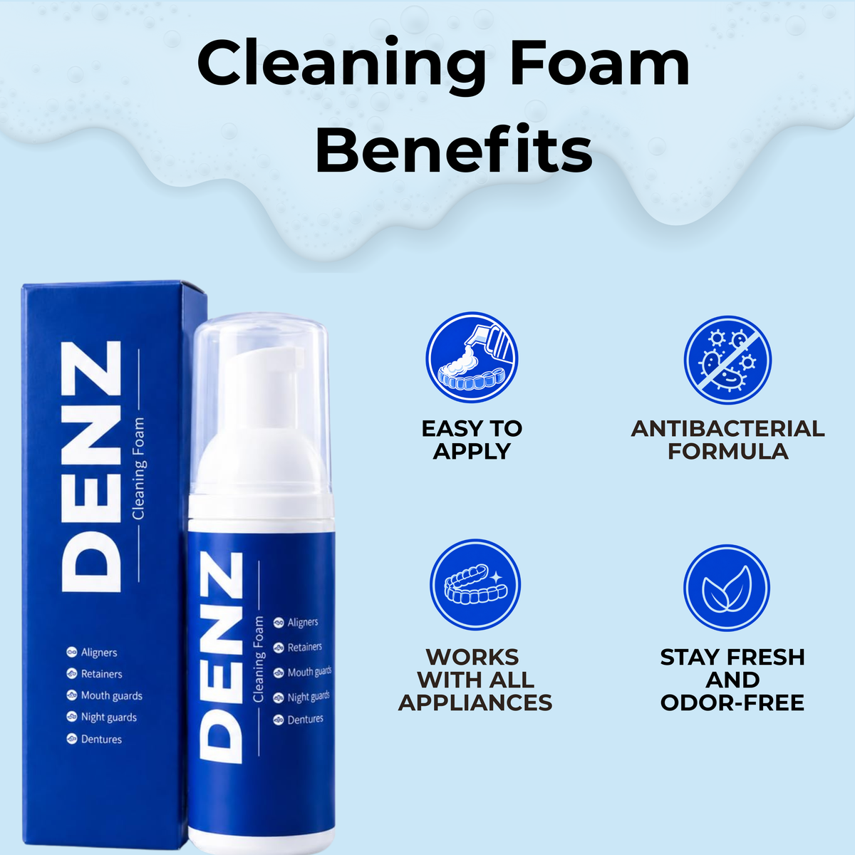 DENZ Aligner Cleaner Foam | Cleaning Foam for Aligners, Retainers & Dentures
