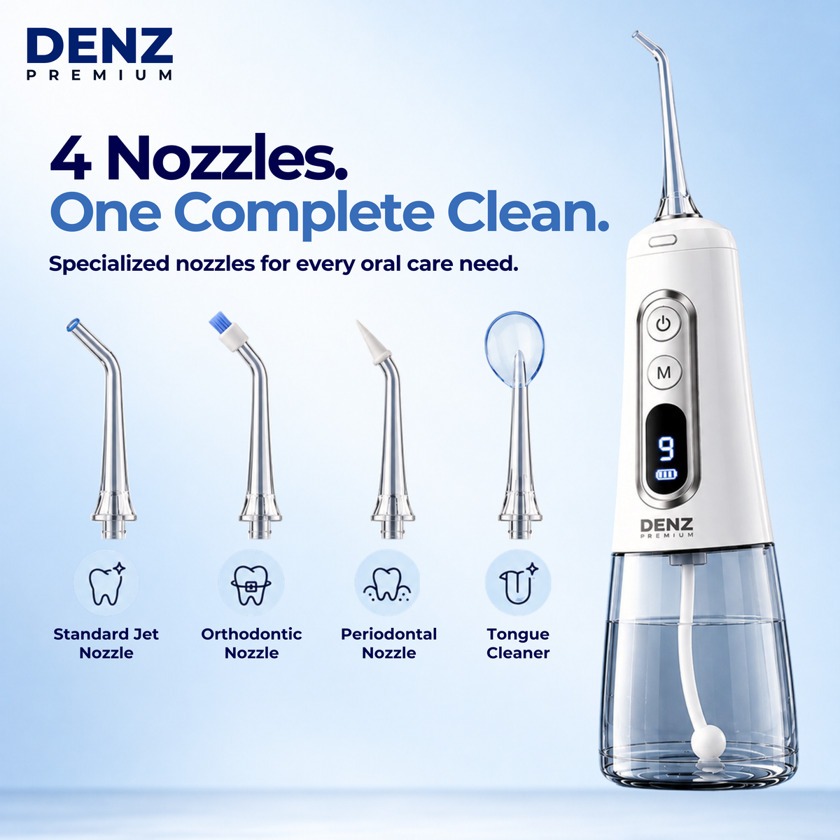 DENZ Premium Cordless Water Flosser, 300 ml Tank