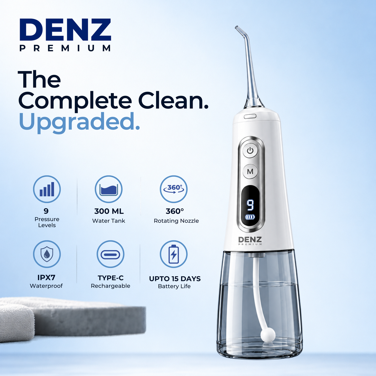 DENZ Premium Cordless Water Flosser, 300 ml Tank