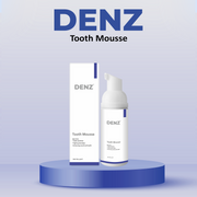 DENZ Tooth Mousse packaging on a blue platform with a light blue background